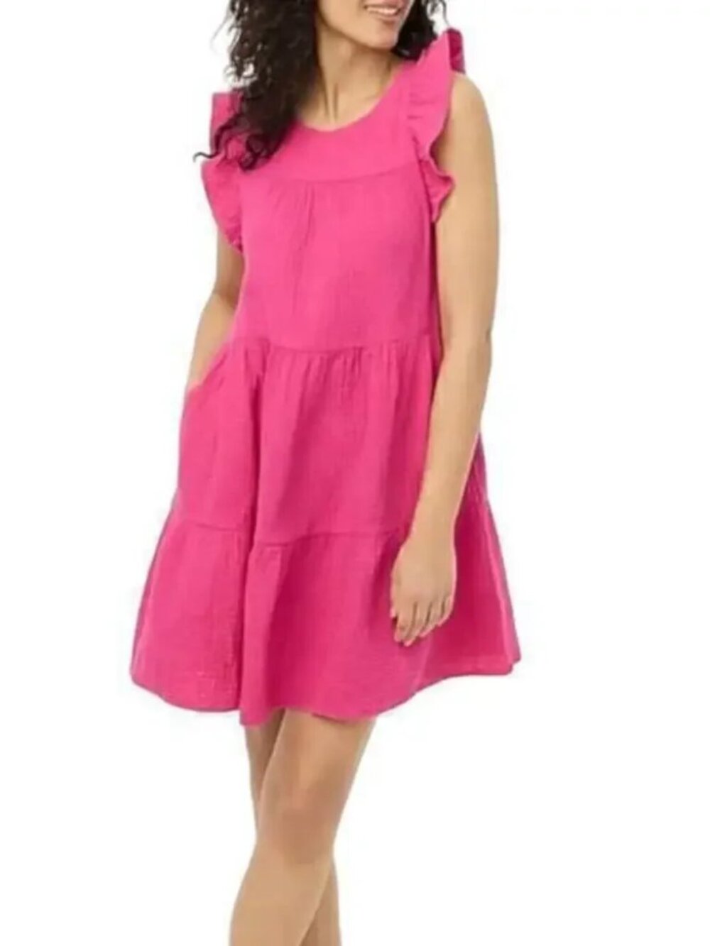 J. CREW FUCHSIA PINK GAUZE TIERED MINI DRESS